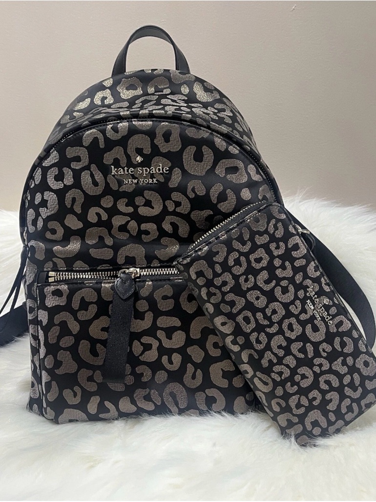 Kate Spade New York Glitter Leopard Print Chelsea Backpack & Large Wallet Set